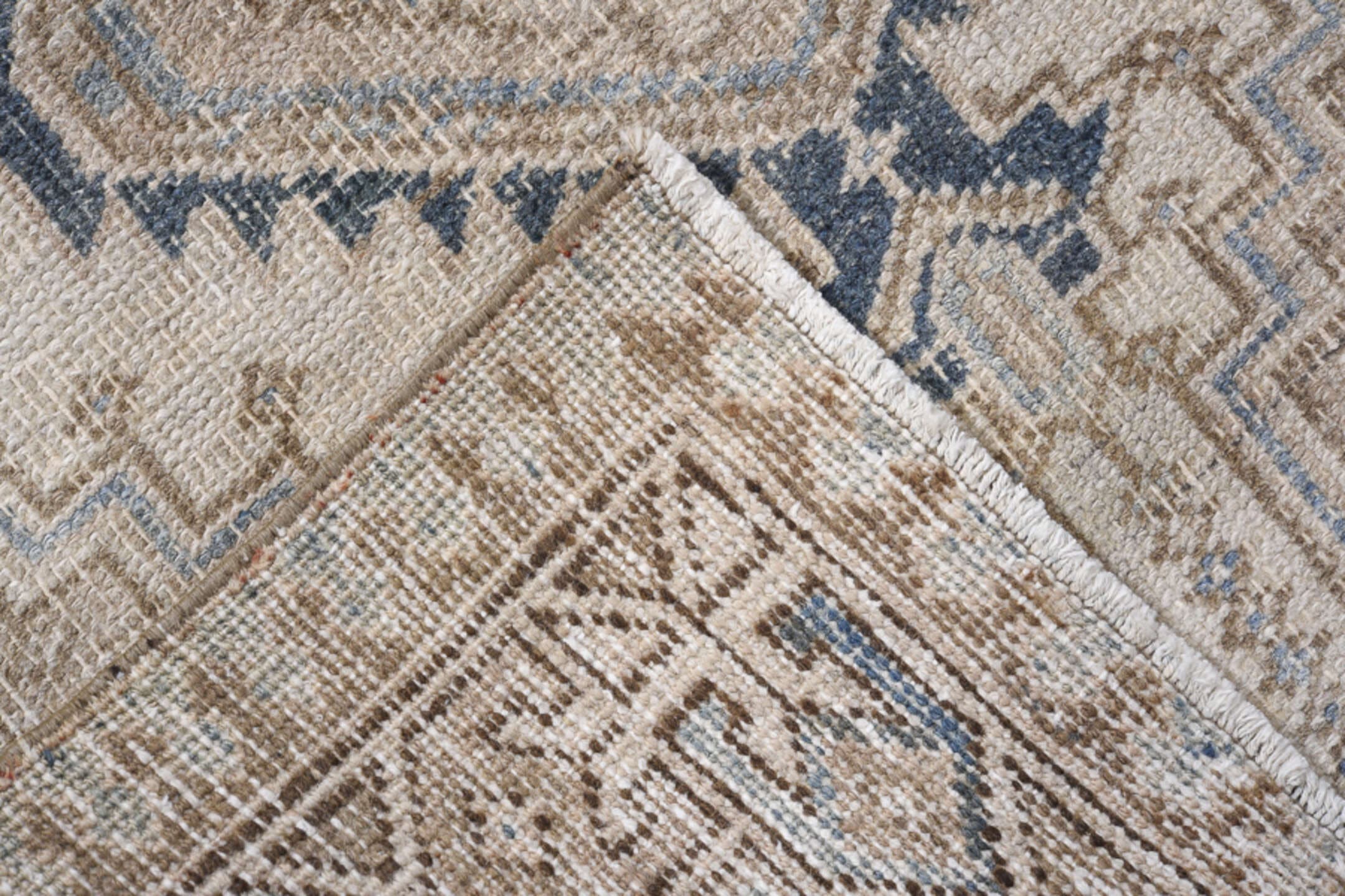 3' x 6' one-of-a-kind handmade antique Heriz small size rug. Color palette: ivory, taupe, faded blue, beige, slate, gray