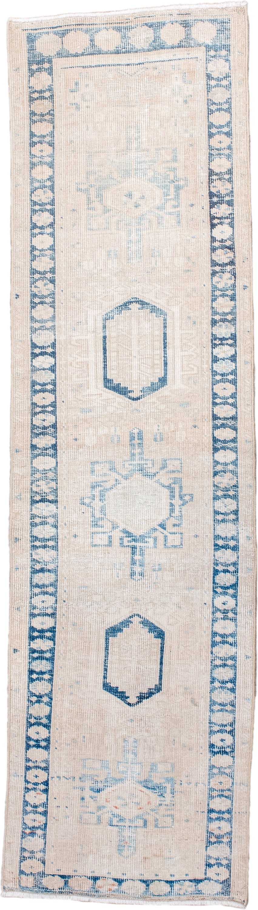 2' x 7' one-of-a-kind handmade antique Heriz runner rug. Color palette: ivory, sky_blue, beige, powder_blue, taupe