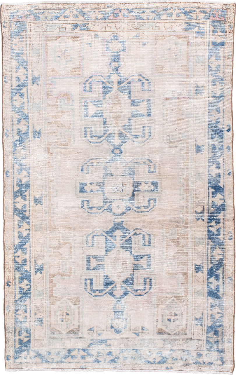 4' x 6' one-of-a-kind handmade vintage Hamadan small size rug. Color palette: ivory, powder blue, beige, taupe, pale blush