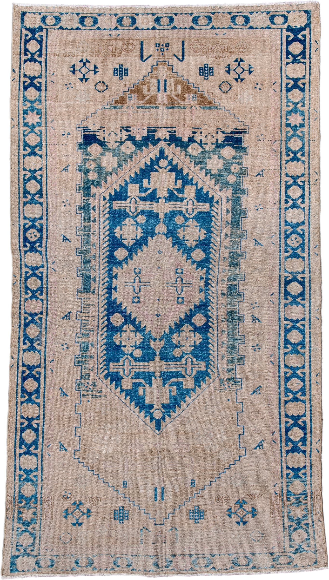 4' x 7' one-of-a-kind handmade antique Hamadan rug. Color palette: ivory, sky blue, denim, beige, taupe, light blue, blue