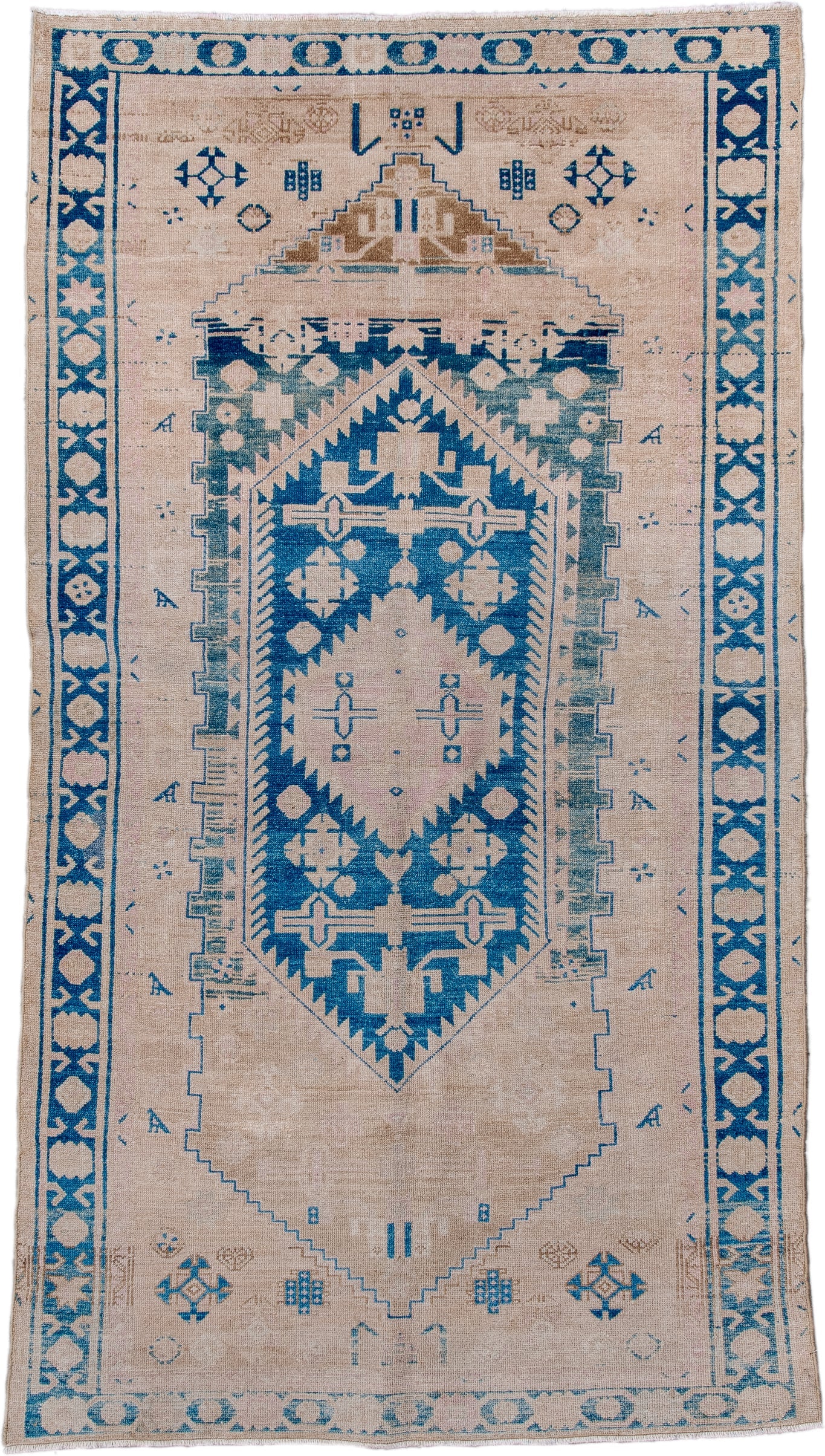 4' x 7' one-of-a-kind handmade antique Hamadan rug. Color palette: ivory, sky blue, denim, beige, taupe, light blue, blue
