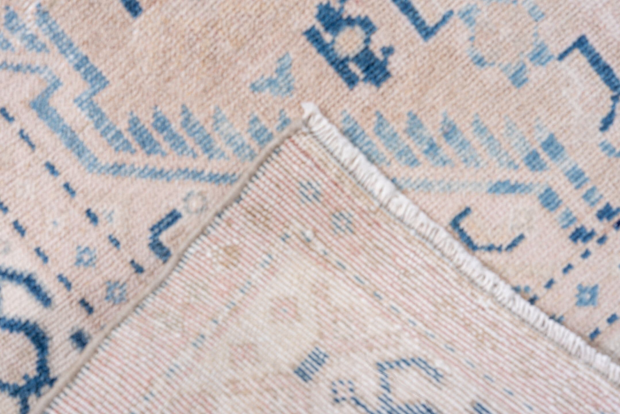 3' x 7' one-of-a-kind handmade vintage Hamadan runner rug. Color palette: ivory, blush, sky_blue, denim, taupe, cream, pink