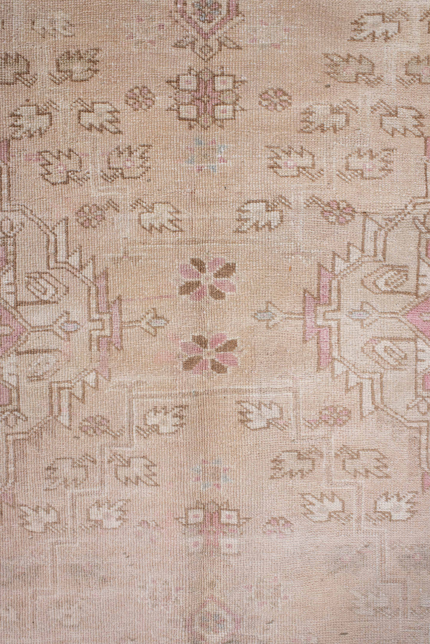 4' x 11' one-of-a-kind handmade antique Meshkin runner rug. Color palette: ivory, blush, taupe, rose, beige, sand, pink