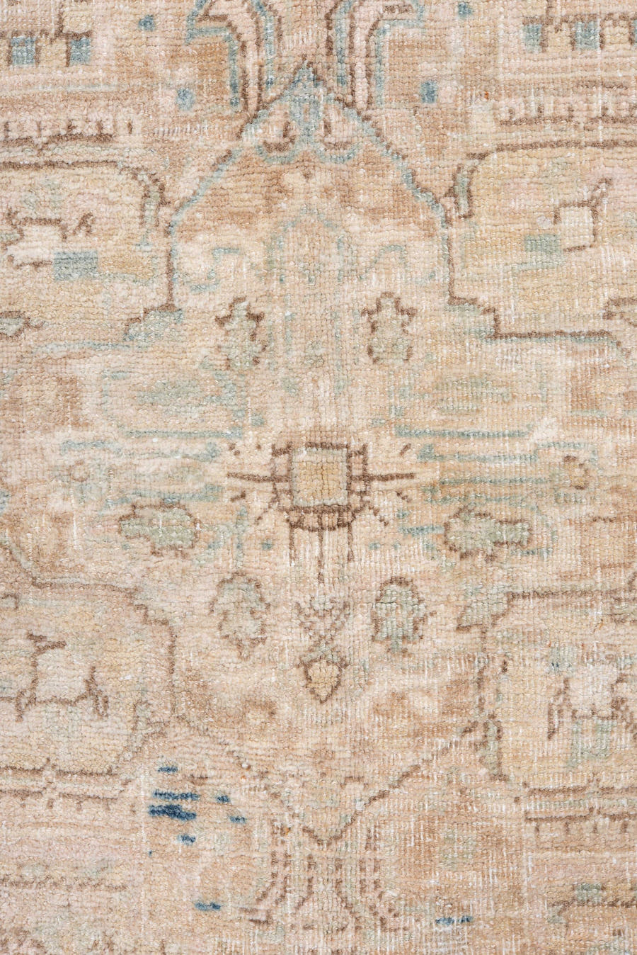 4' x 6' one-of-a-kind handmade antique Sarouk small size rug. Color palette: ivory, beige, tan, sky blue, taupe, camel