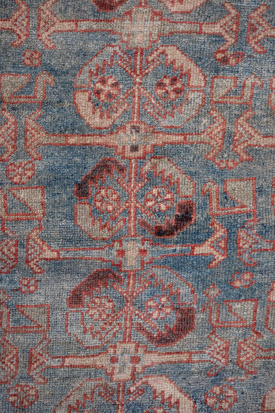 4' x 6' one-of-a-kind handmade vintage Malayer small size rug. Color palette: pale blue, ivory, terra cotta, rust, slate