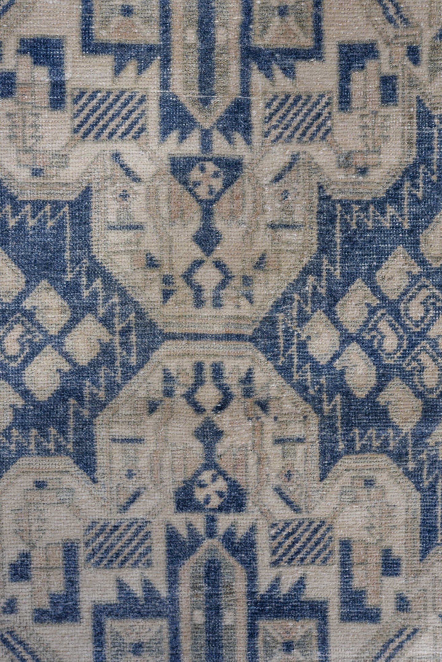 4' x 5' one-of-a-kind handmade antique Afshar small size rug. Color palette: ivory, indigo, slate, cream, pale blue, purple