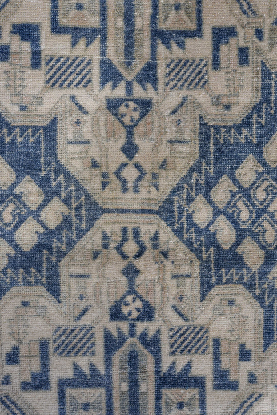 4' x 5' one-of-a-kind handmade antique Afshar small size rug. Color palette: ivory, indigo, slate, cream, pale blue, purple