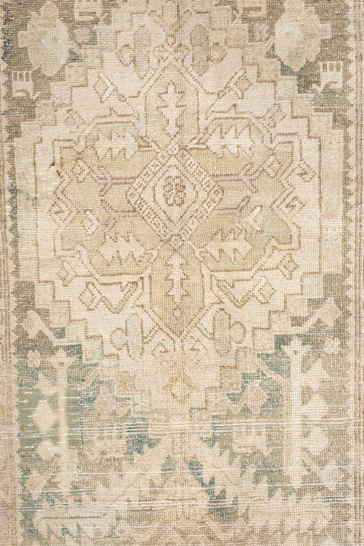 2' x 11' one-of-a-kind handmade antique Sarab runner rug. Color palette: ivory, taupe, beige, sage, pale rust, camel, brown
