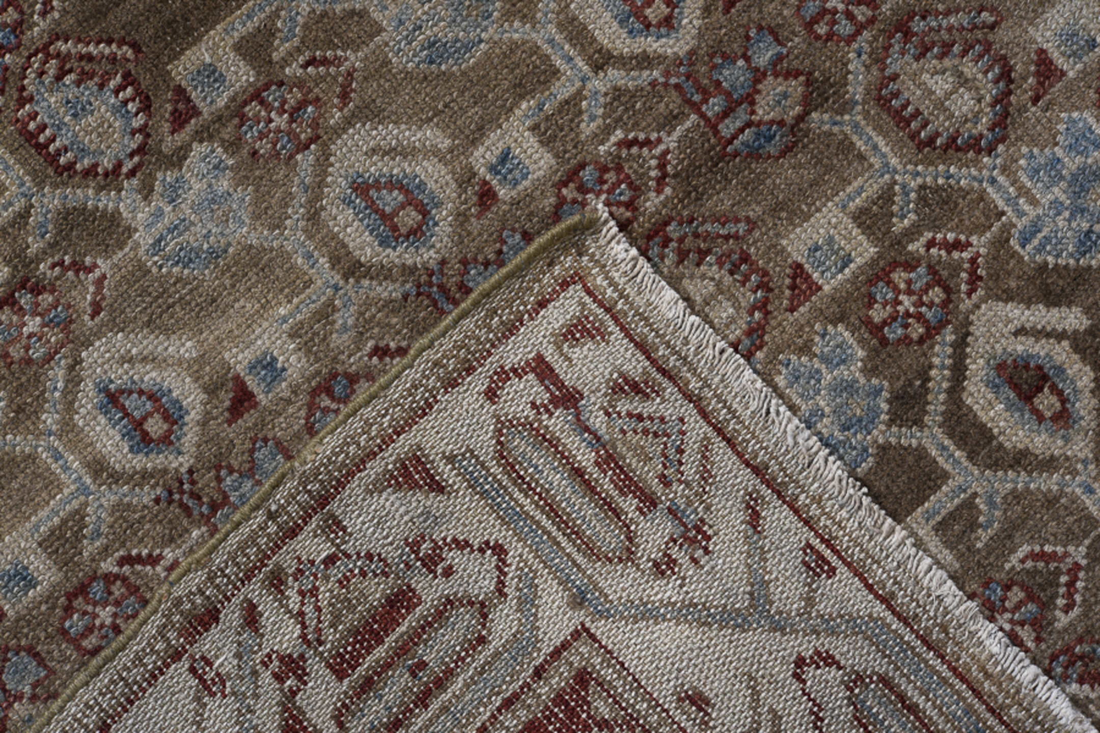 3' x 6' one-of-a-kind handmade vintage Malayer small size rug. Color palette: brown, dim gray, gray, light gray