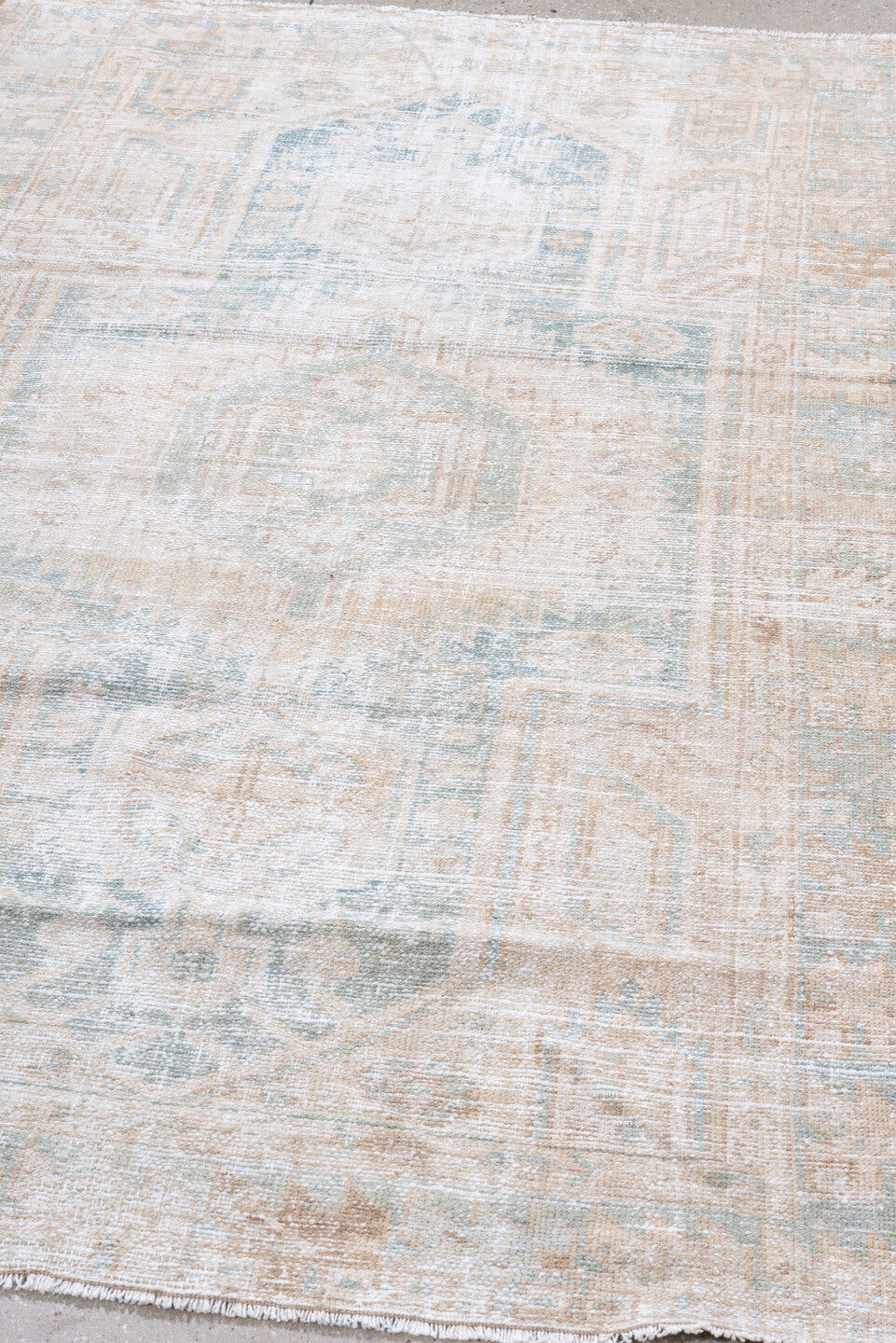 4' x 6' one-of-a-kind handmade vintage Hamadan small size rug. Color palette: ivory, sand, sky blue, beige, taupe