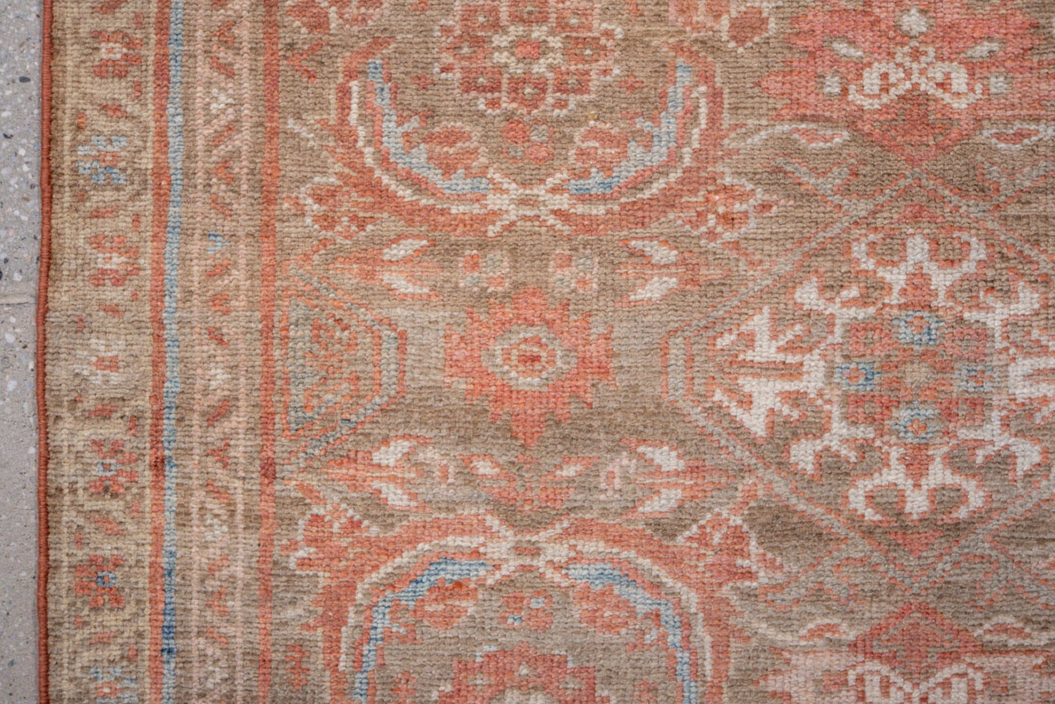 3' x 13' one-of-a-kind handmade vintage Hamadan runner rug. Color palette: taupe, salmon, ivory, pale blue, rose, beige
