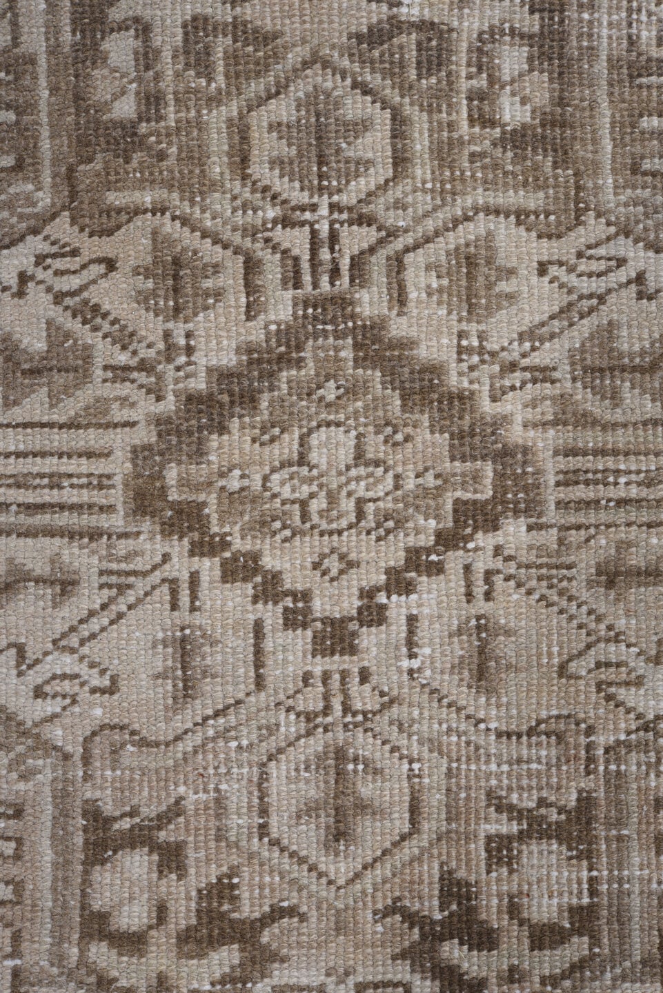 8' x 11' one-of-a-kind handmade antique Heriz large size rug. Color palette: taupe, ivory, beige, camel, brown, gray