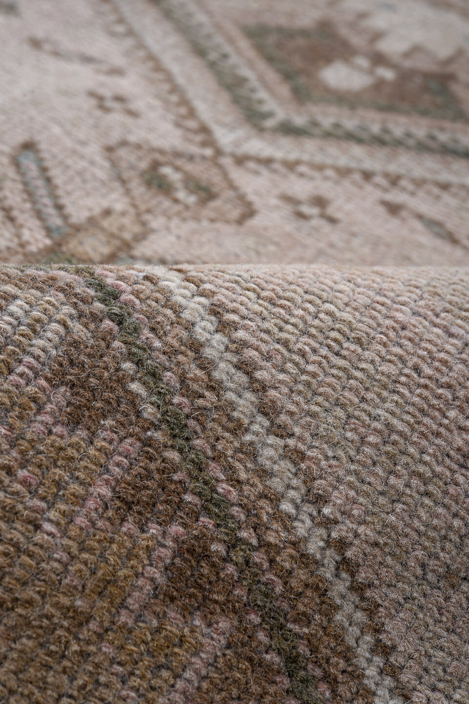 4' x 6' one-of-a-kind handmade antique Hamadan small size rug. Color palette: taupe, blush, brown, ivory, charcoal, sage