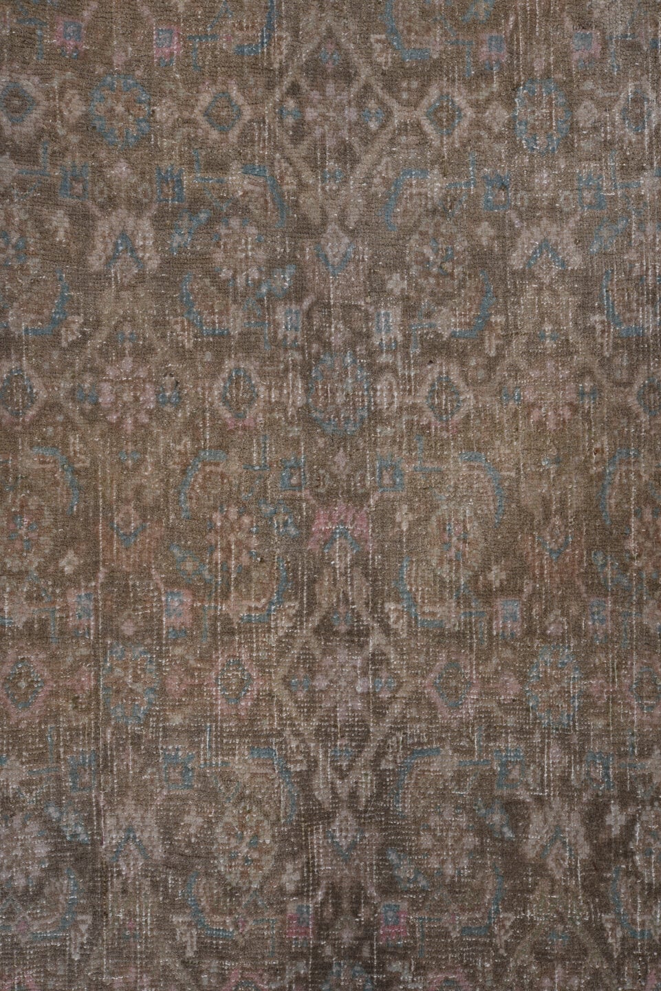 8' x 11' one-of-a-kind handmade antique Bidjar large size rug. Color palette: taupe, brown, dusty rose, pale blue, ivory
