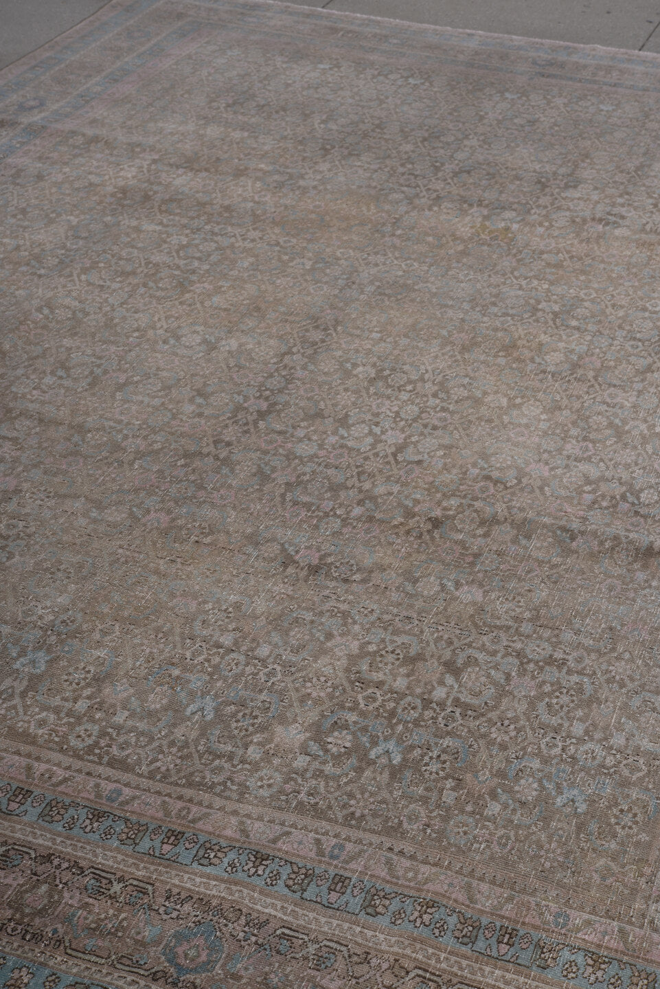8' x 11' one-of-a-kind handmade antique Bidjar large size rug. Color palette: taupe, brown, dusty rose, pale blue, ivory