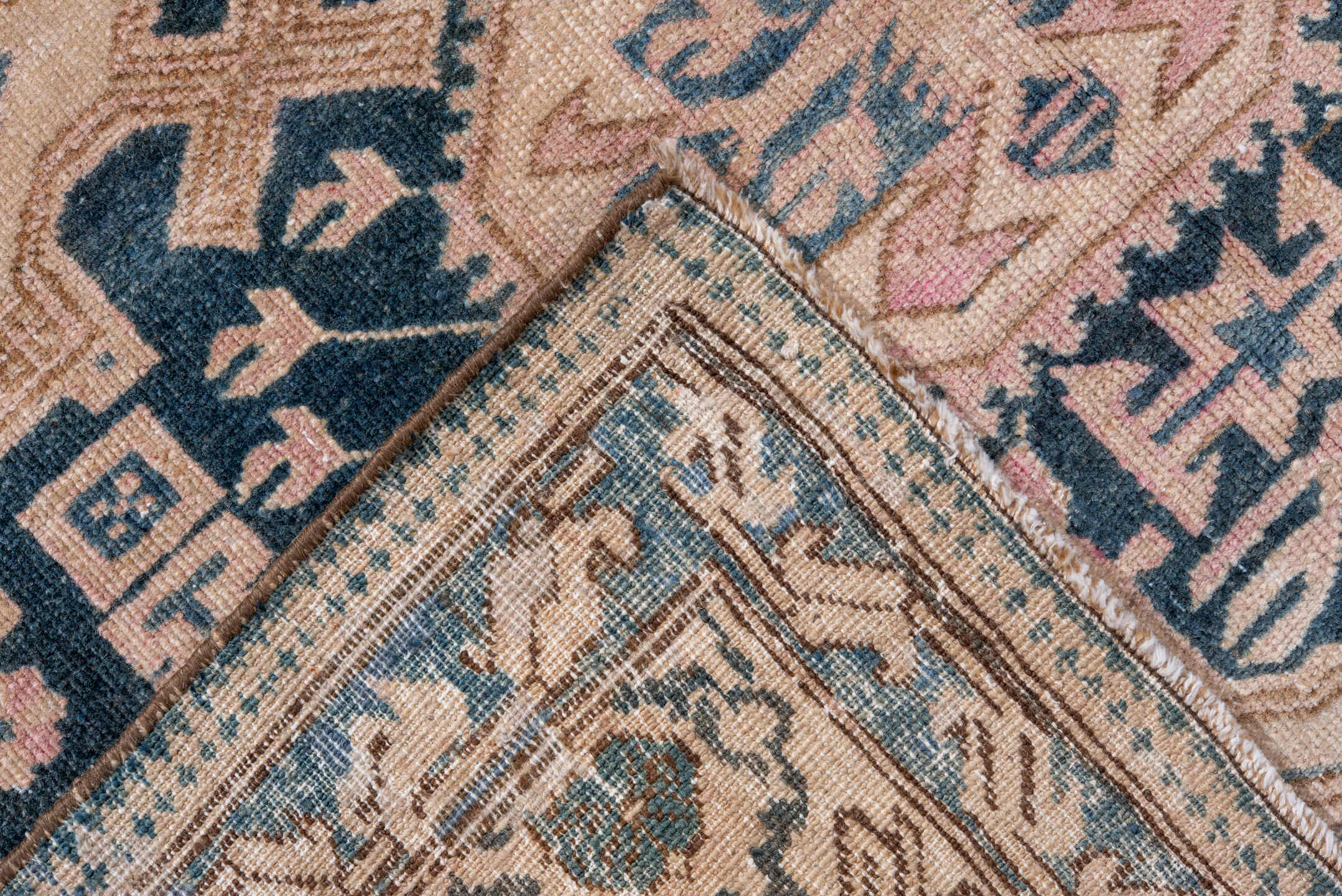 4' x 6' one-of-a-kind handmade antique Ardebil small size rug. Color palette: ivory, faded blue, taupe, blush, charcoal