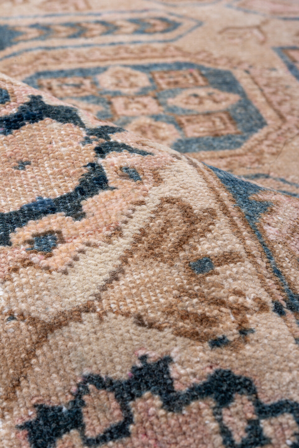 4' x 6' one-of-a-kind handmade antique Ardebil small size rug. Color palette: ivory, faded blue, taupe, blush, charcoal