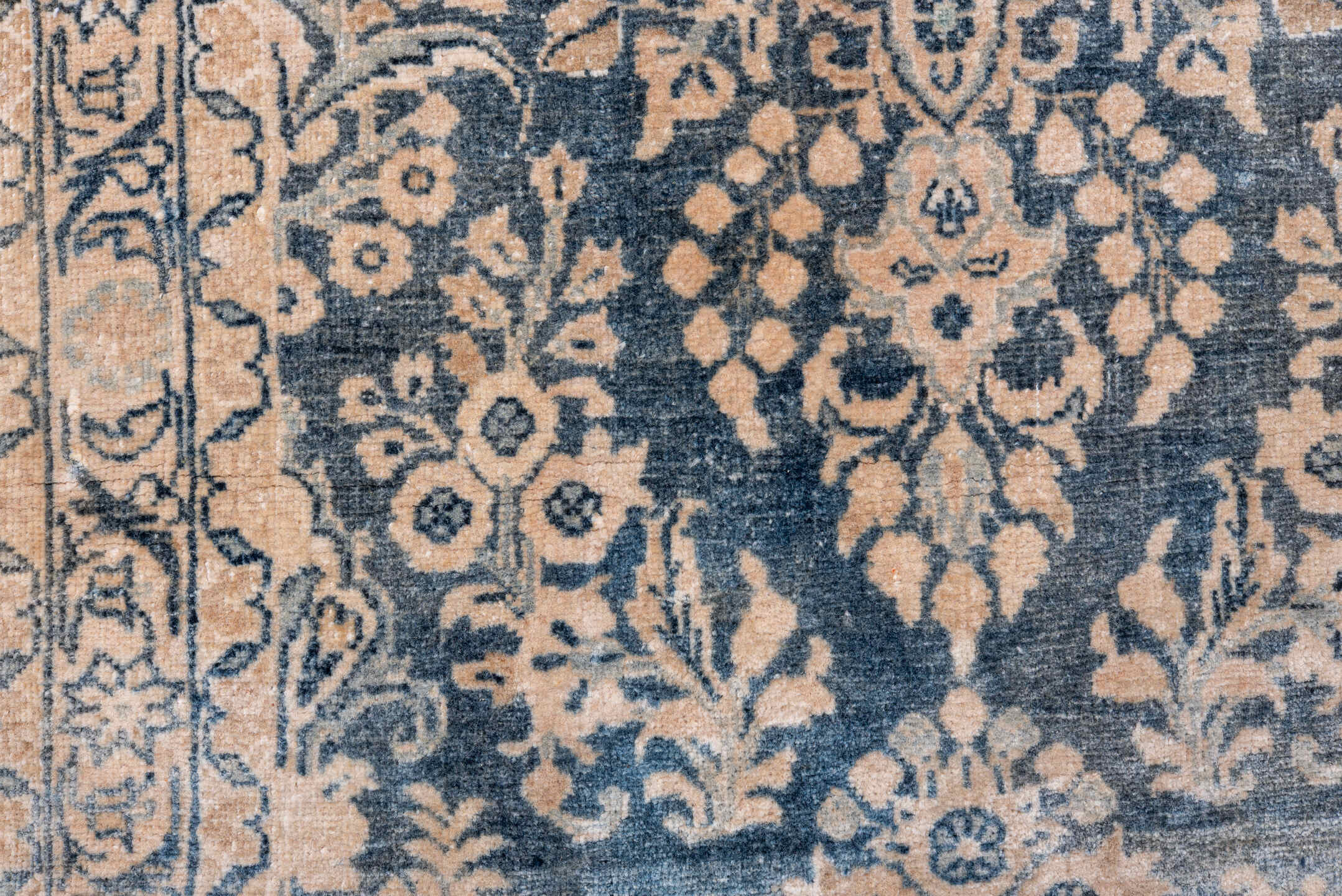 2' x 5' one-of-a-kind handmade vintage Sarouk small size rug. Color palette: blue, brown, dark gray, dim gray, gray