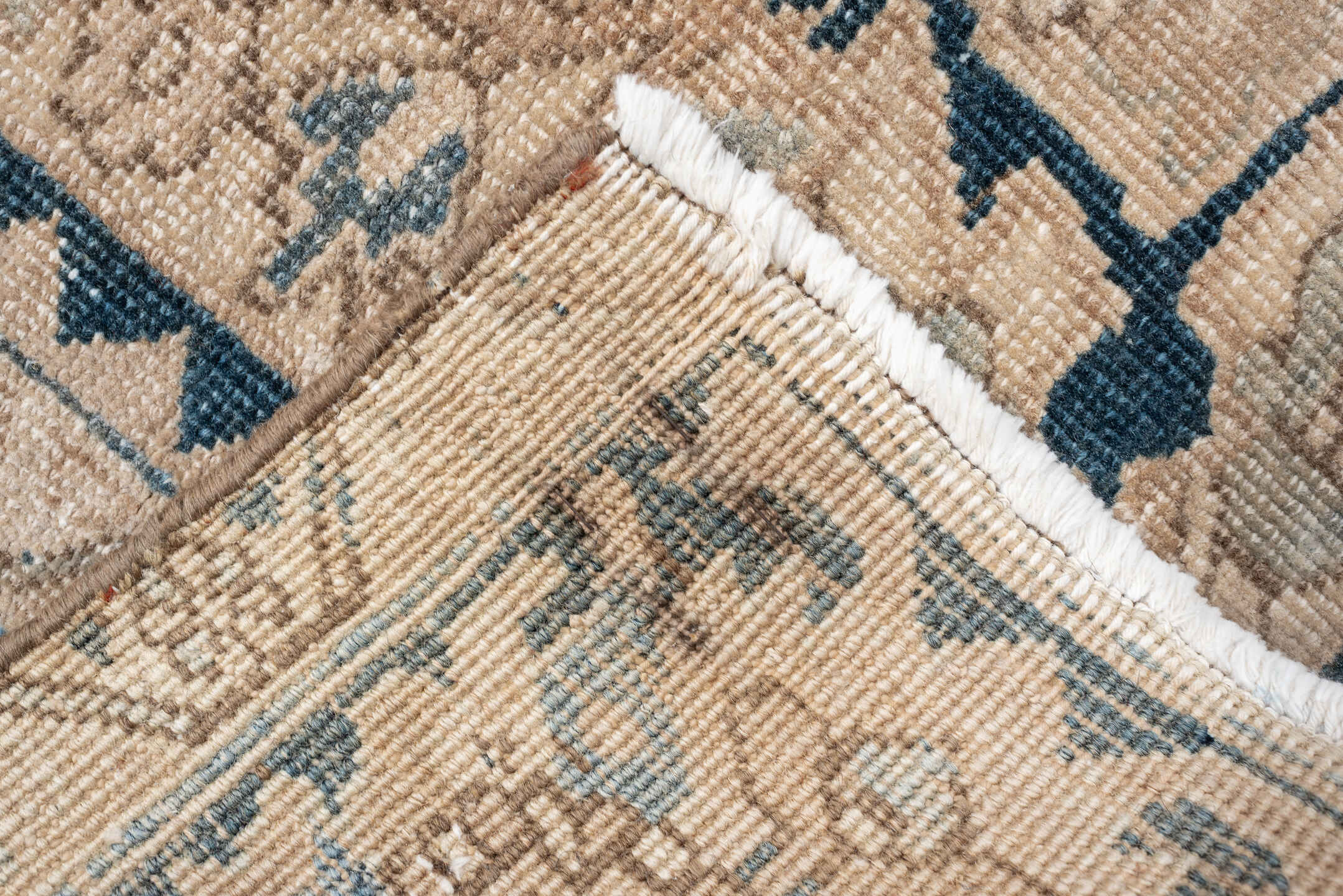 9' x 13' one-of-a-kind handmade vintage Heriz large size rug. Color palette: ivory, soft blue, slate, taupe, beige