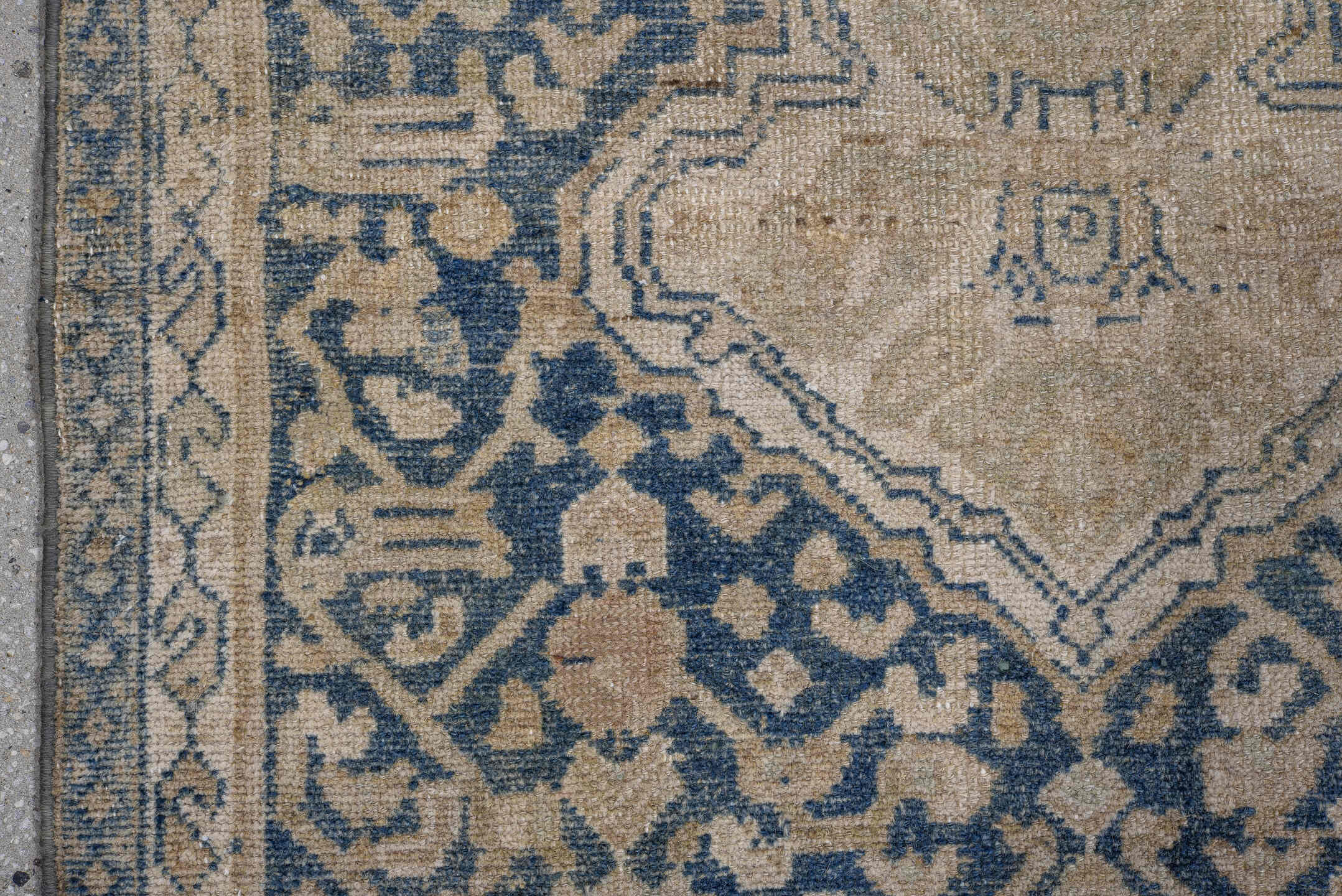 2' x 5' one-of-a-kind handmade vintage Hamadan small size rug. Color palette: arapawa, blue, brown, dark gray, dim gray