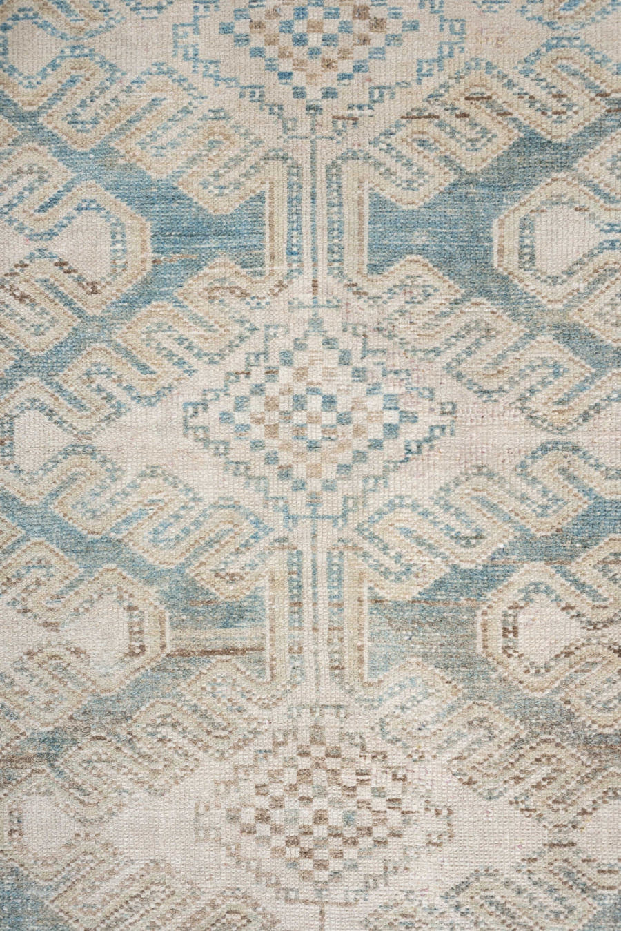 3' x 4' one-of-a-kind handmade antique Malayer small size rug. Color palette: ivory, sky blue, taupe, beige, camel