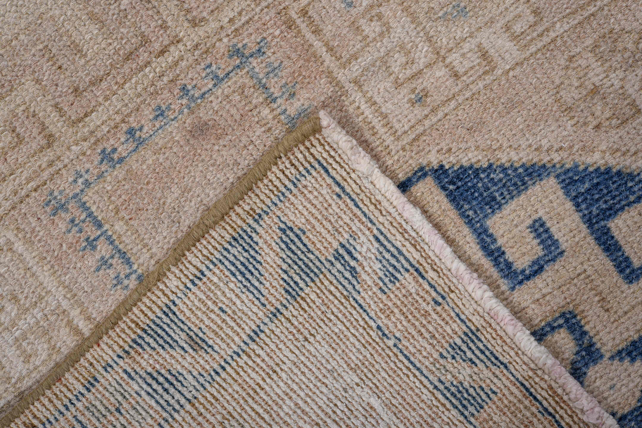 2' x 10' one-of-a-kind handmade antique Sarab runner rug. Color palette: ivory, blue, beige, camel, taupe, gray