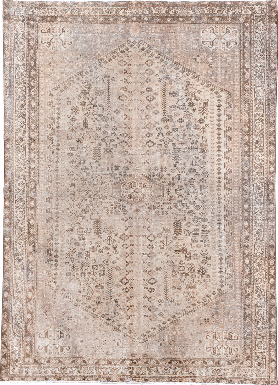 4' x 6' one-of-a-kind handmade vintage Abadeh small size rug. Color palette: black, brown, gray, light gray, off-white