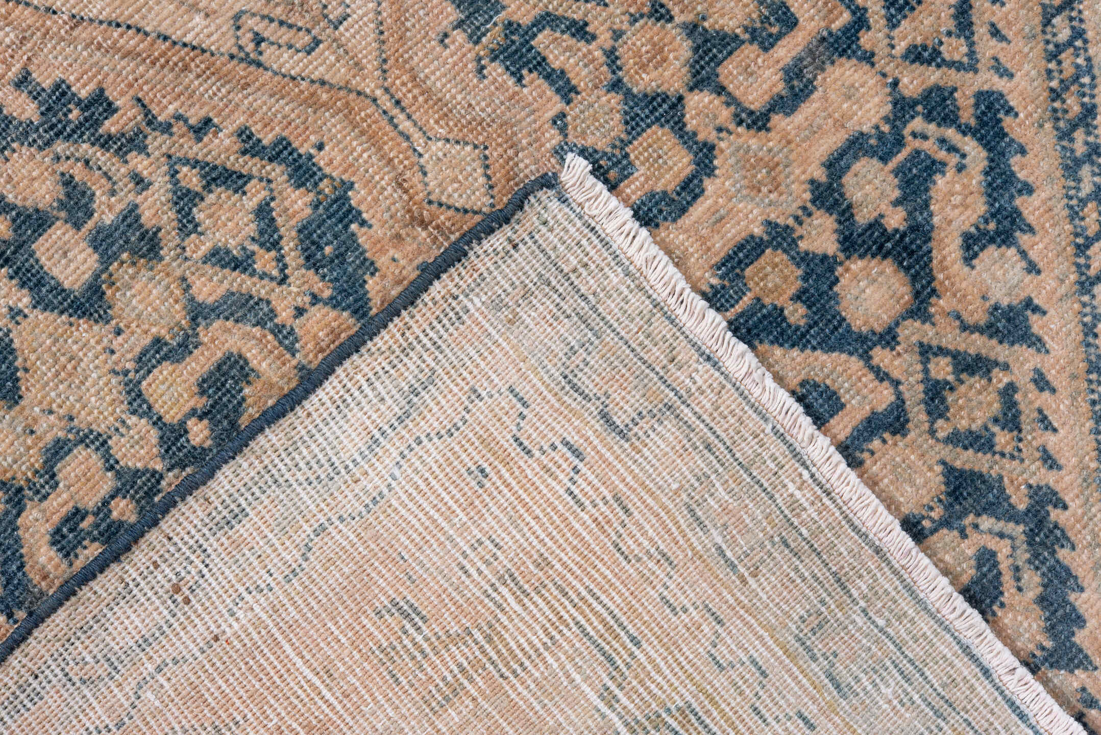 3' x 5' one-of-a-kind handmade antique Tabriz small size rug. Color palette: blush, peach, denim, ivory, taupe, pink