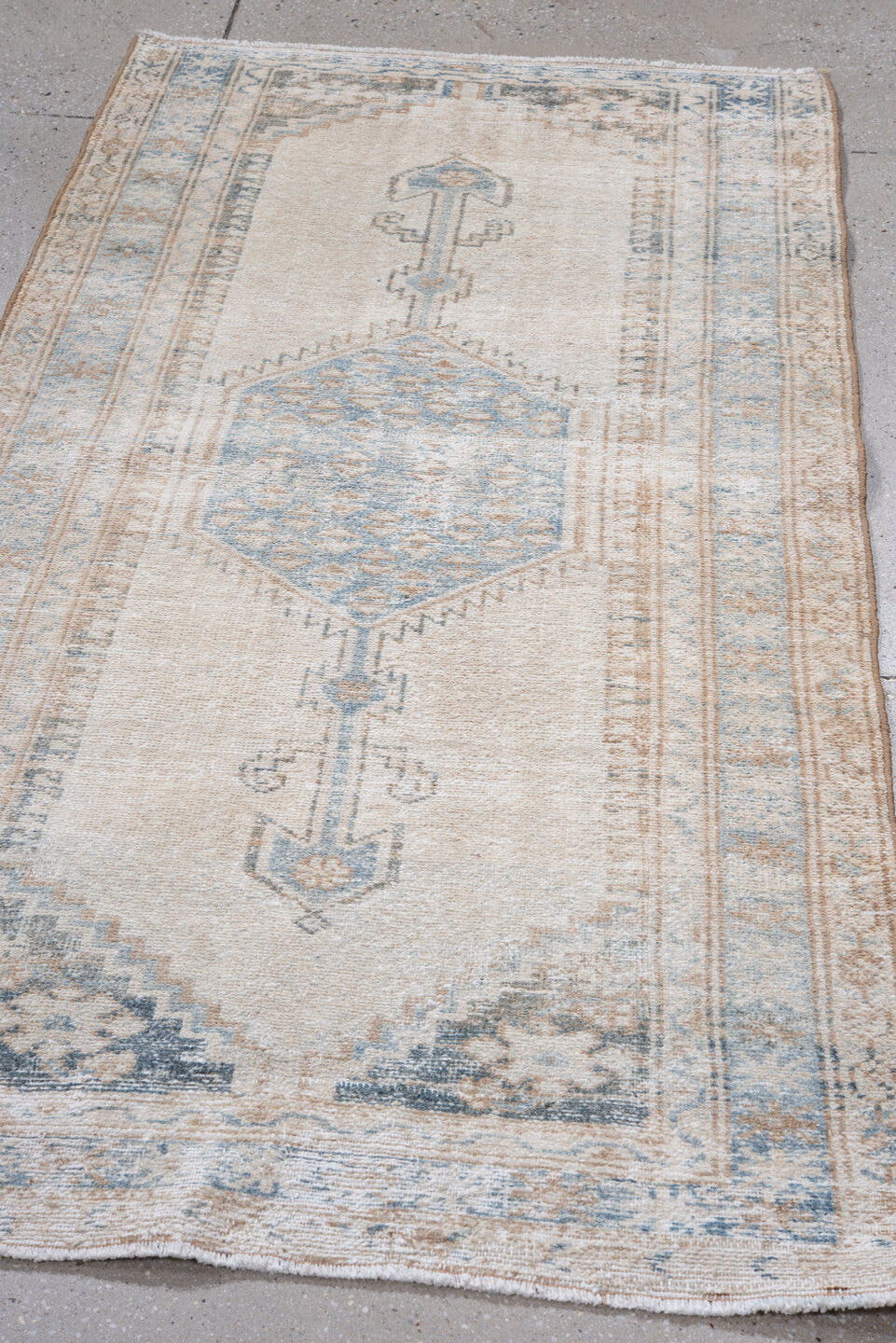 3' x 6' one-of-a-kind handmade vintage Hamadan runner rug. Color palette: ivory, light blue, beige, taupe, slate, gray