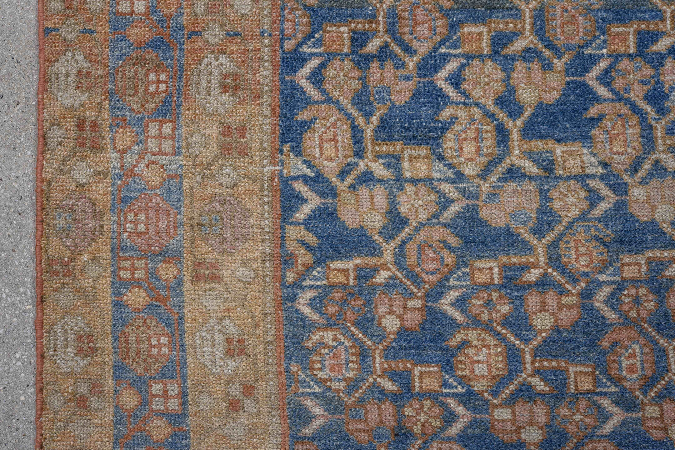 4' x 6' one-of-a-kind handmade vintage Malayer small size rug. Color palette: arapawa, black, blue, brown, gray, light blue