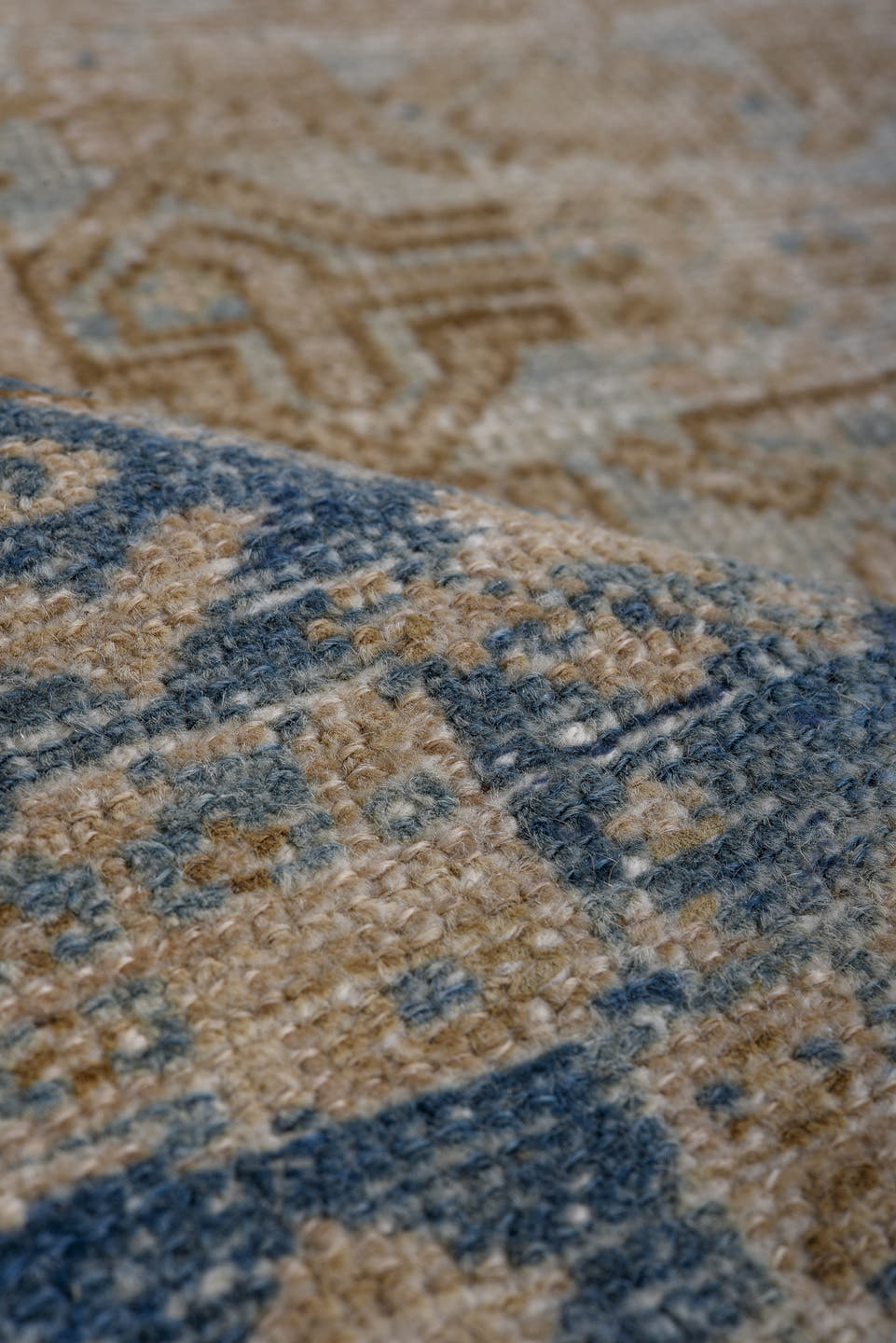 4' x 6' one-of-a-kind handmade antique Malayer small size rug. Color palette: ivory, camel, sky blue, navy, taupe, beige