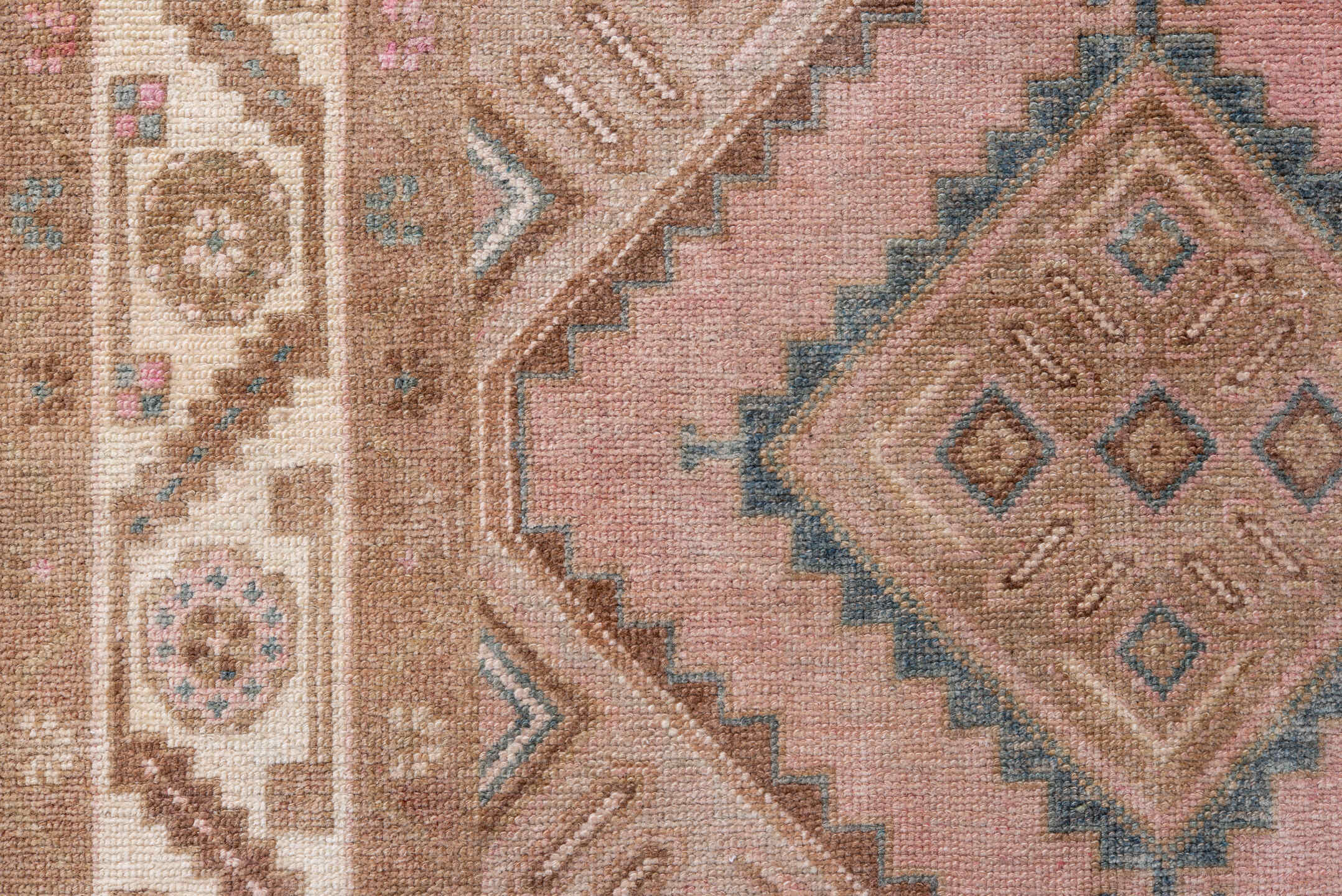 3' x 10' one-of-a-kind handmade vintage Hamadan runner rug. Color palette: rose, taupe, ivory, brown, muted blue, dusty pink