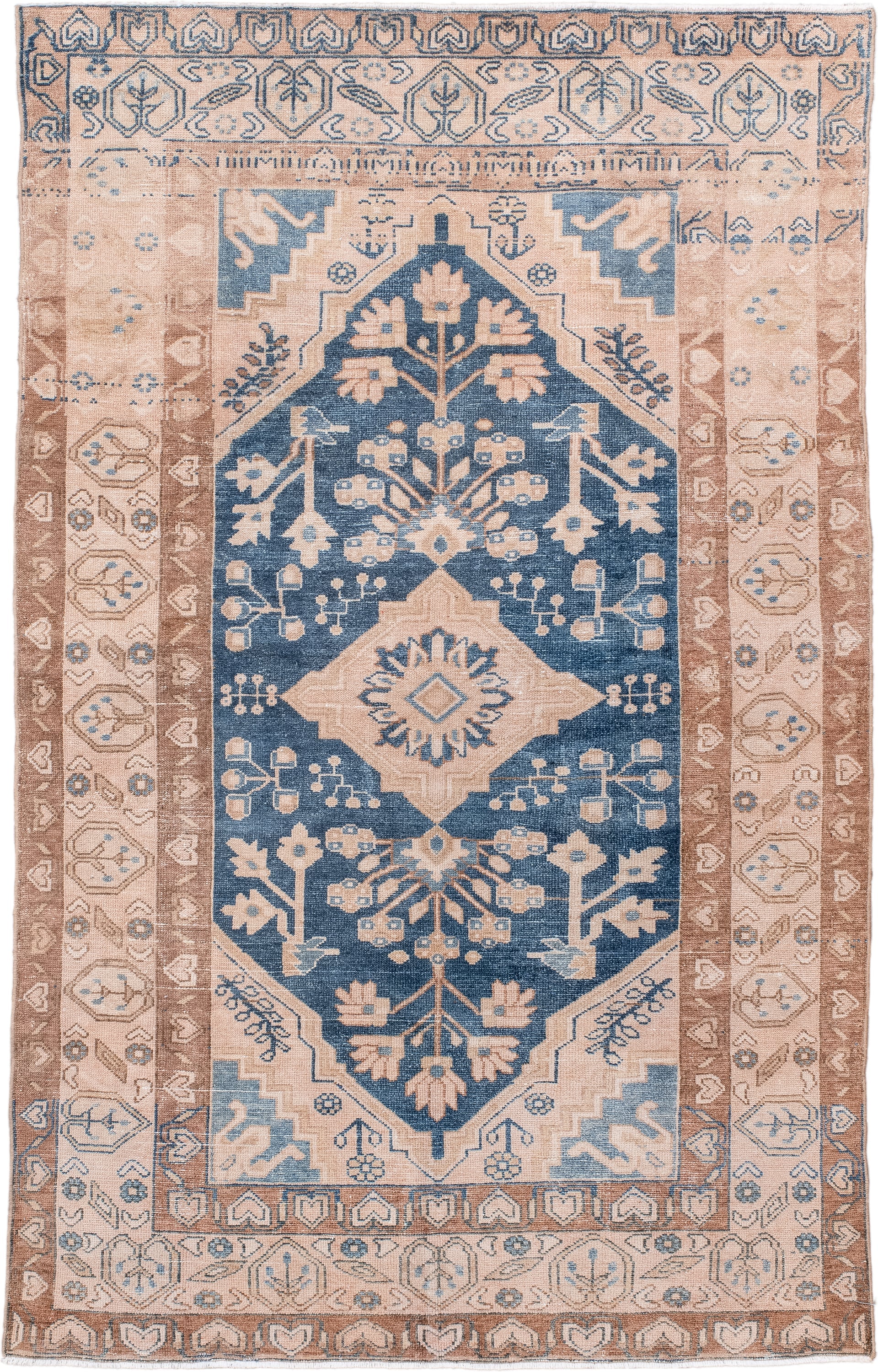 4' x 6' one-of-a-kind handmade antique Hamadan small size rug. Color palette: ivory, blue, taupe, camel, beige, gray