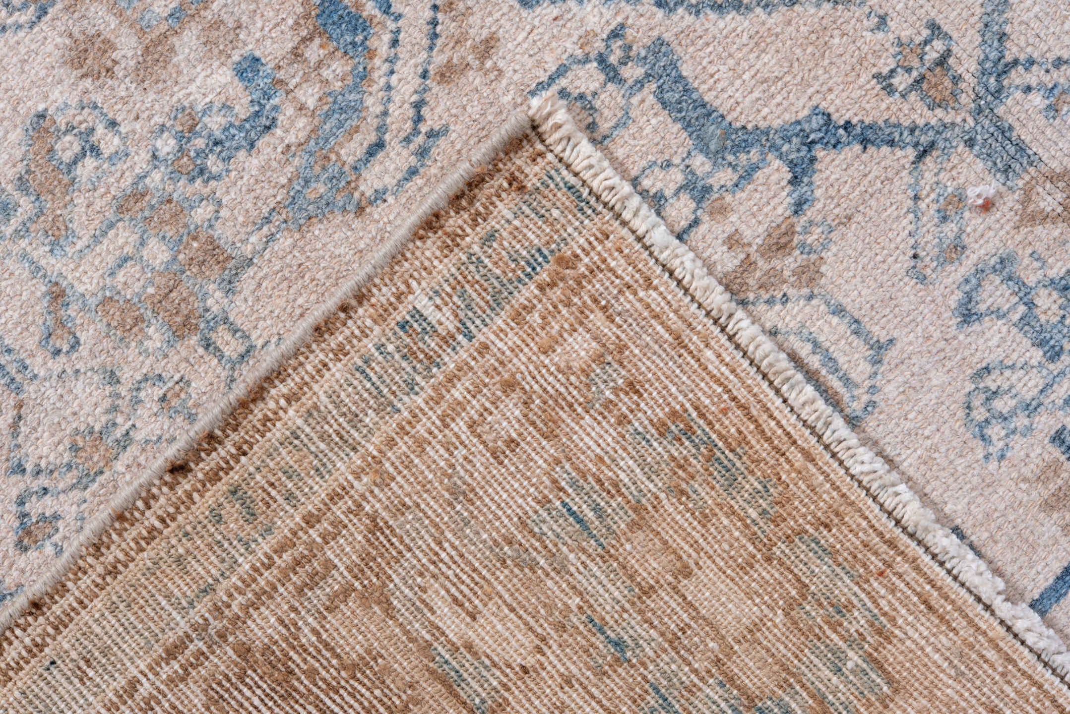 4' x 6' one-of-a-kind handmade vintage Malayer rug. Color palette: ivory, taupe, sky_blue, beige, camel, gray, light blue