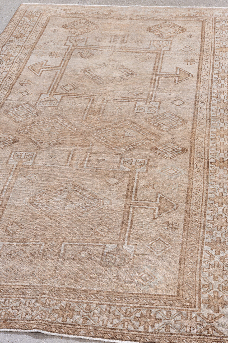4' x 6' one-of-a-kind handmade vintage Malayer rug. Color palette: ivory, beige, taupe, camel, sand, gray