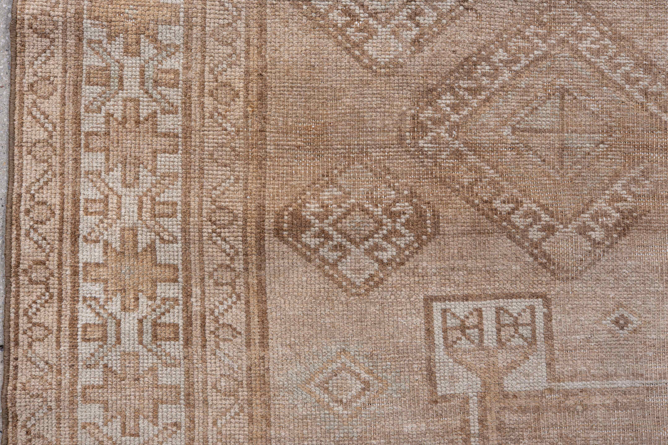 4' x 6' one-of-a-kind handmade vintage Malayer rug. Color palette: ivory, beige, taupe, camel, sand, gray