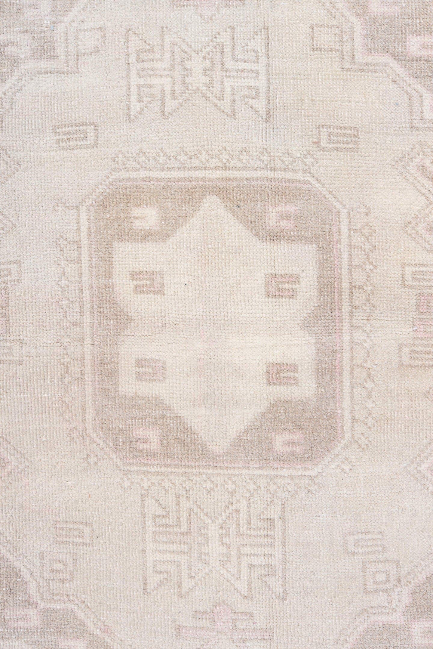4' x 9' one-of-a-kind handmade vintage Meshkin runner rug. Color palette: ivory, blush, taupe, beige, dusty rose, slate