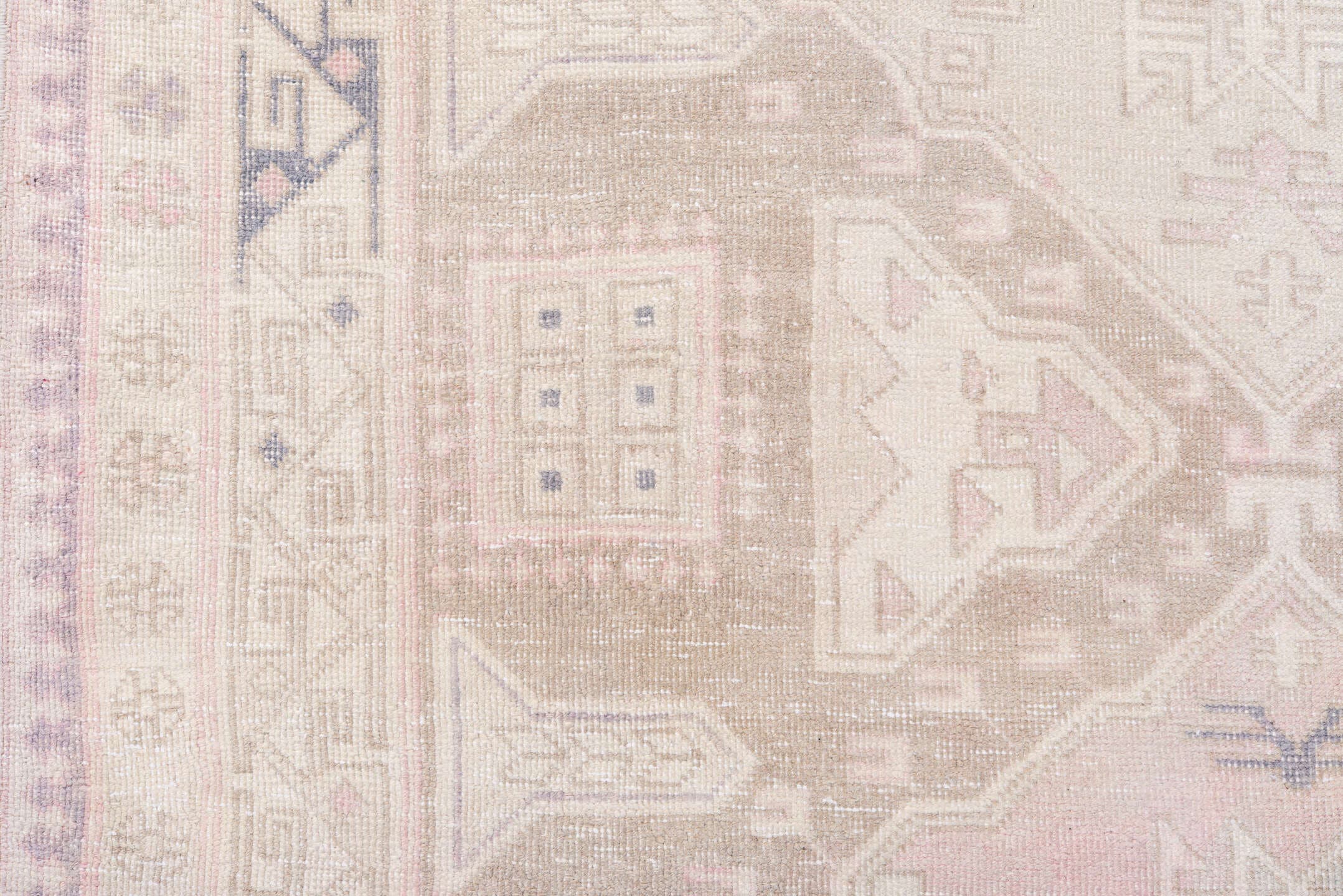 4' x 9' one-of-a-kind handmade vintage Meshkin runner rug. Color palette: ivory, blush, taupe, beige, dusty rose, slate
