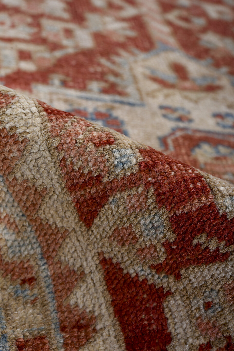 2' x 3' one-of-a-kind handmade vintage Heriz small size rug. Color palette: black, blue, brown, gainsboro, gray, light gray