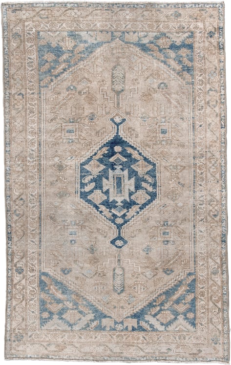 4' x 6' one-of-a-kind handmade antique Malayer small size rug. Color palette: ivory, pale blue, beige, taupe, slate