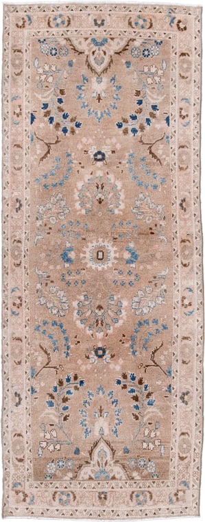 2' x 7' one-of-a-kind handmade antique Hamadan runner rug. Color palette: taupe, ivory, powder blue, beige, brown, gray