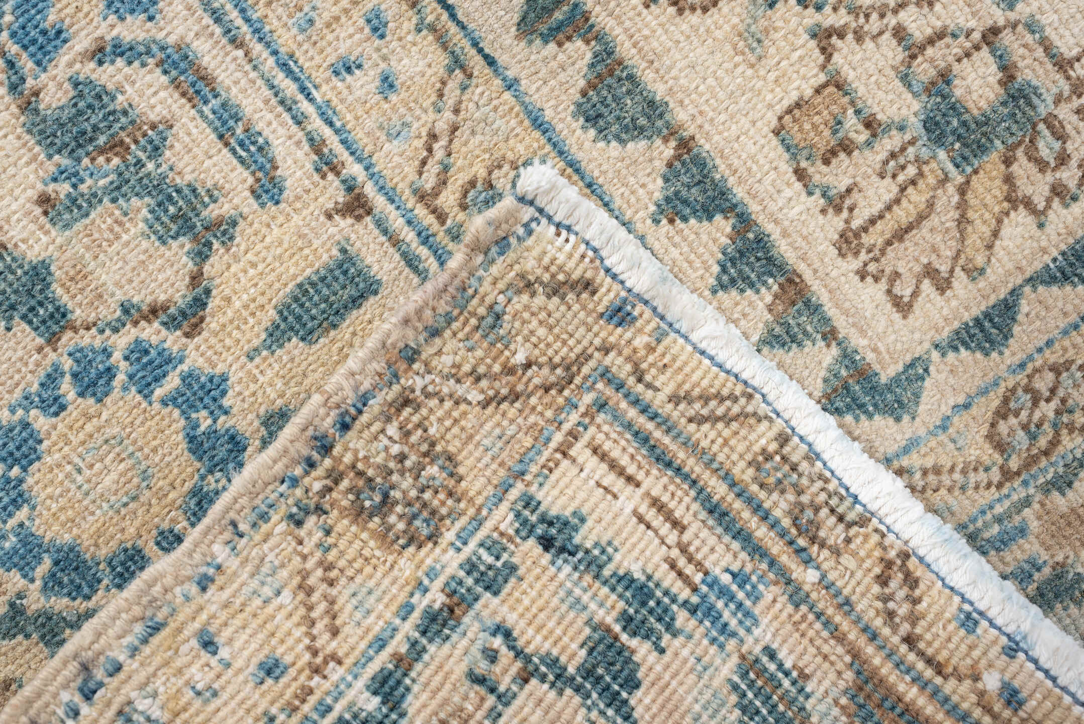 8' x 11' one-of-a-kind handmade vintage Heriz large size rug. Color palette: ivory, sky blue, beige, taupe, camel