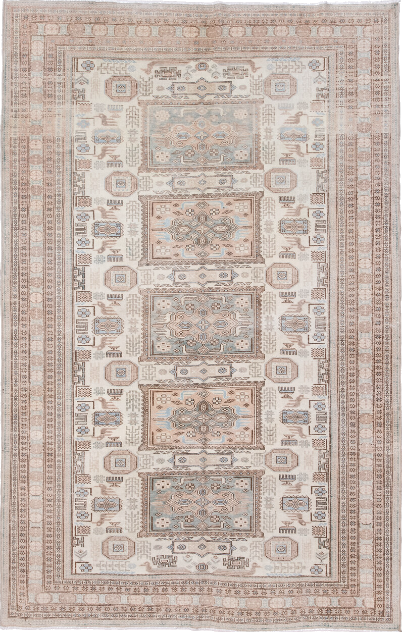 5' x 8' one-of-a-kind handmade vintage Ardebil medium size rug. Color palette: brown, dark gray, dim gray, gainsboro, gray