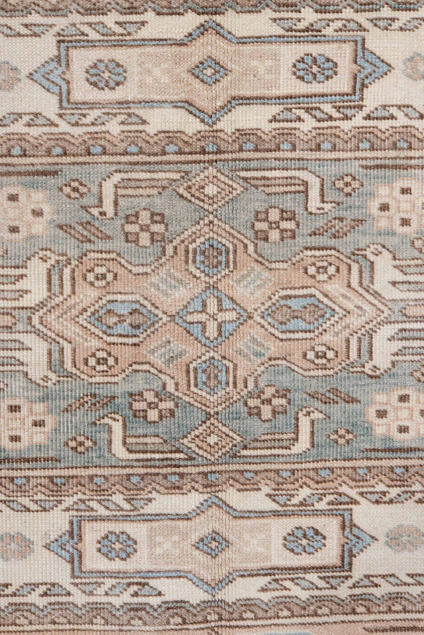 5' x 8' one-of-a-kind handmade antique Ardebil medium size rug. Color palette: ivory, taupe, sand, pale blue, camel, beige
