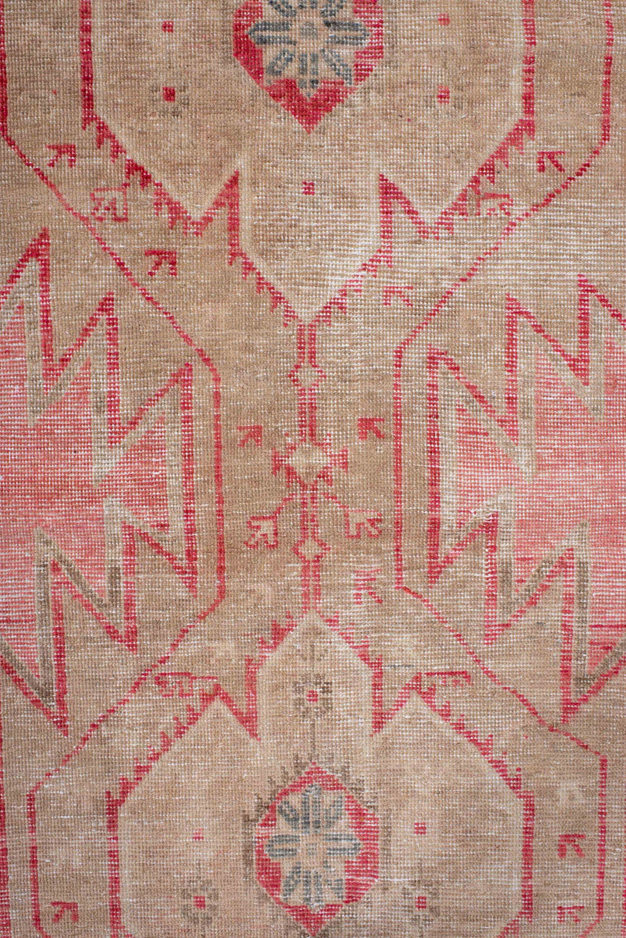3' x 13' one-of-a-kind handmade vintage Sarab runner rug. Color palette: blush, ivory, beige, rose, taupe, faded red