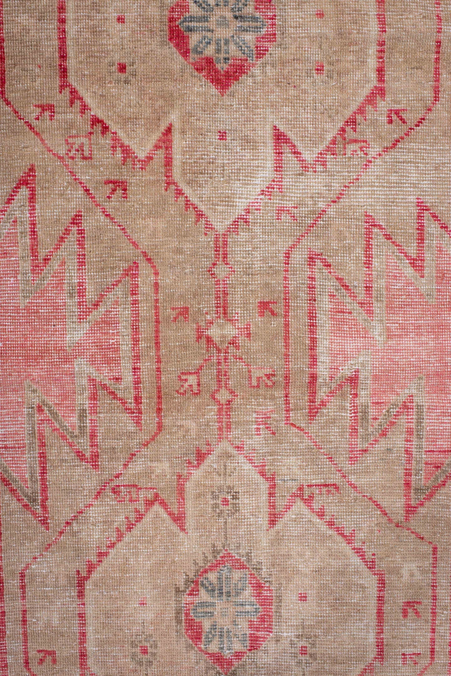 3' x 13' one-of-a-kind handmade vintage Sarab runner rug. Color palette: blush, ivory, beige, rose, taupe, faded red