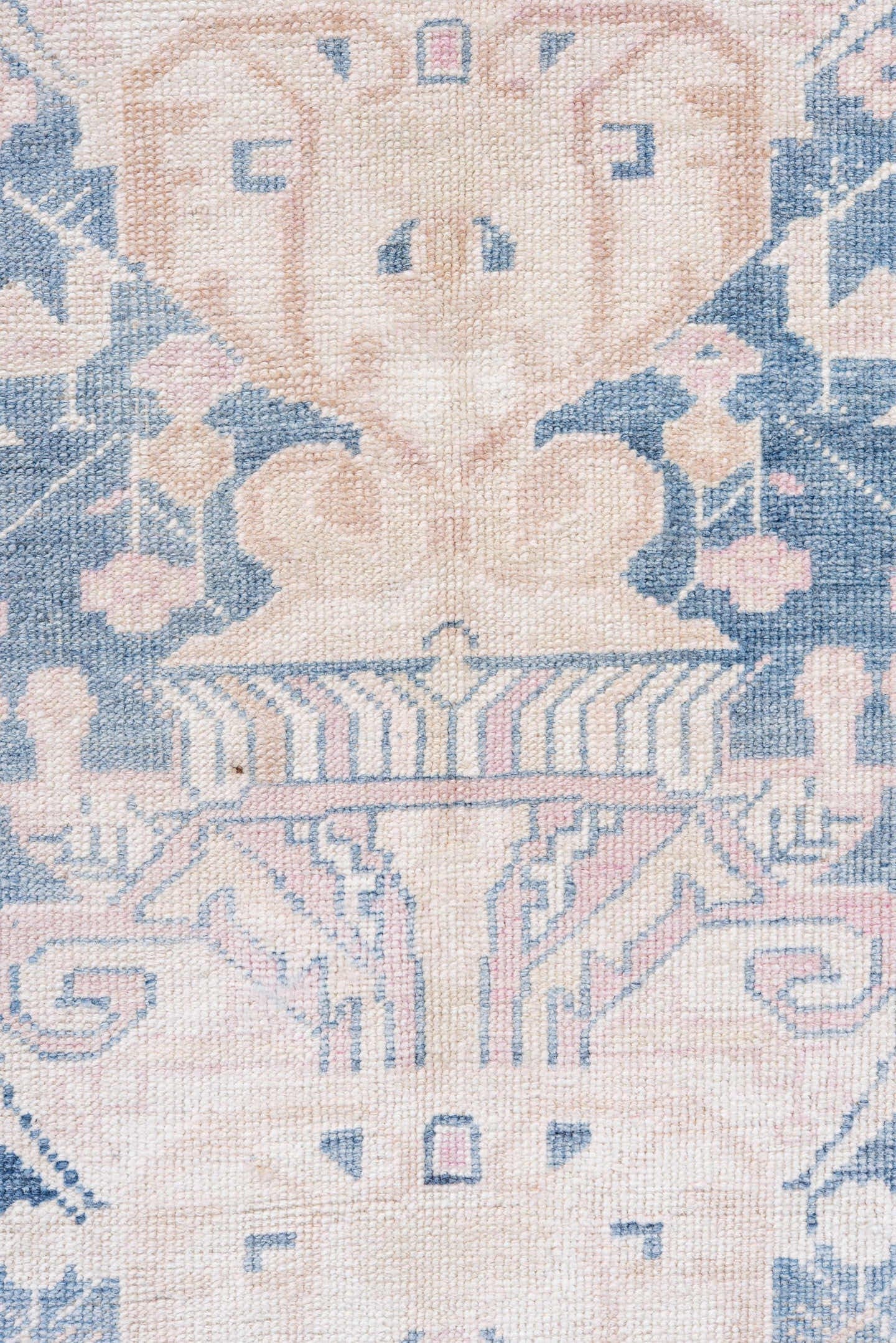 2' x 9' one-of-a-kind handmade antique Anatolian runner rug. Color palette: ivory, pale blue, blush, slate, cream
