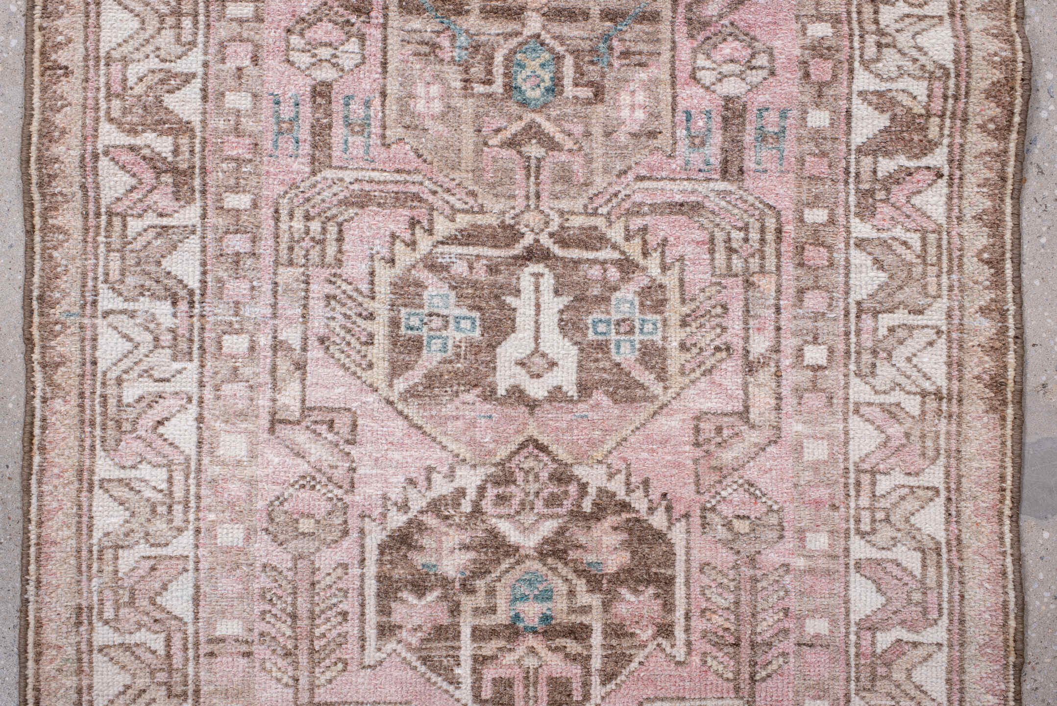 2' x 9' one-of-a-kind handmade antique Hamadan runner rug. Color palette: rose, ivory, taupe, brown, pale aqua, pink, red