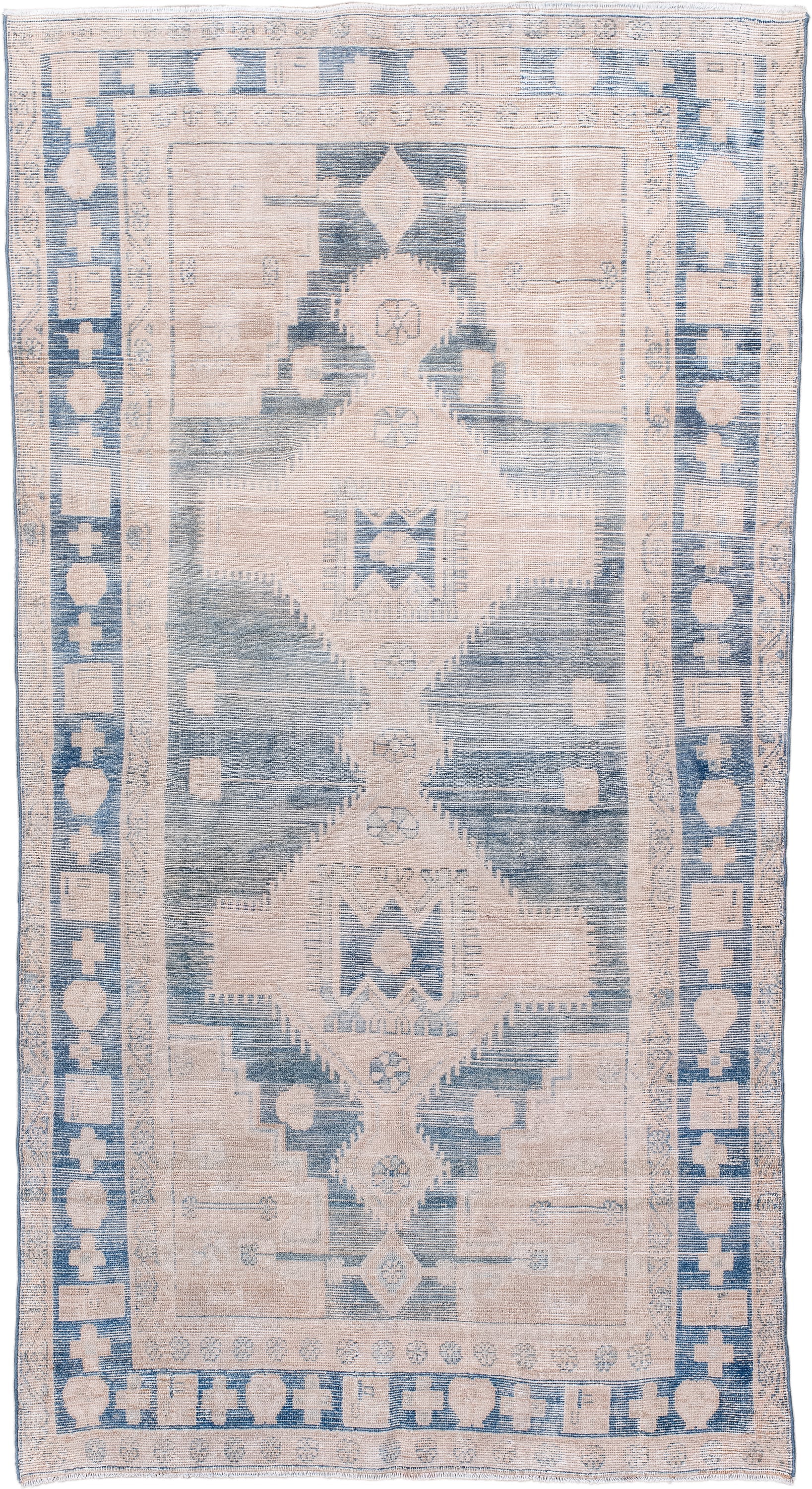 4' x 6' one-of-a-kind handmade antique Malayer small size rug. Color palette: ivory, blue, beige, slate, cream, gray