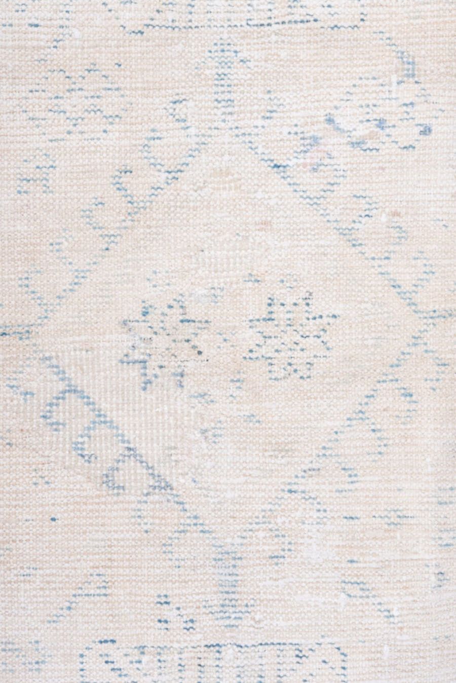 4' x 6' one-of-a-kind handmade antique Veece small size rug. Color palette: ivory, pale blue, cream, light blue